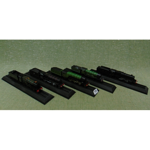 Five collectable model train engines.