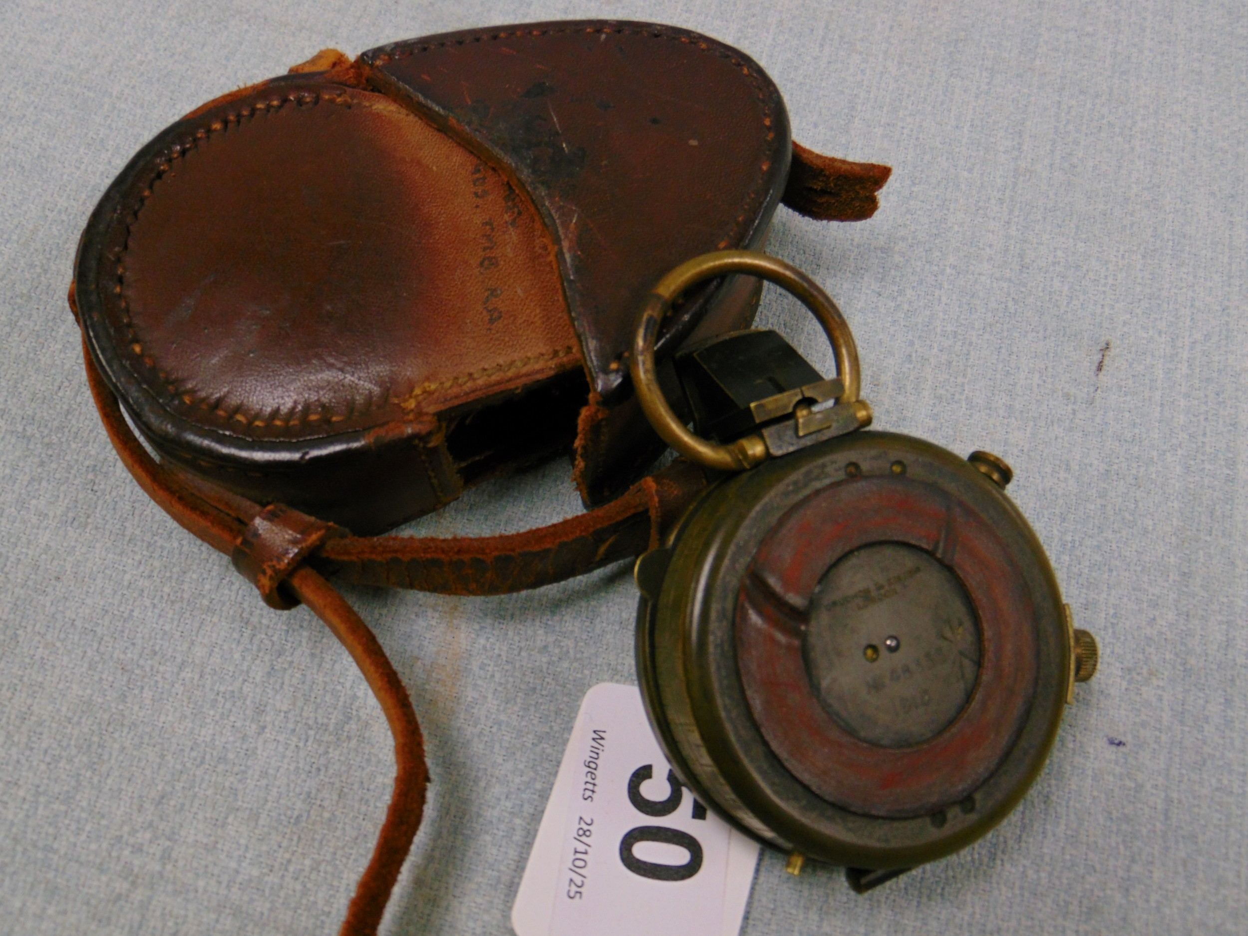 Verner's pattern VIII 1918 prismatic marching compass in case.