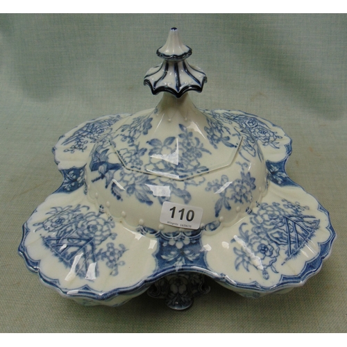 110 - Antique lidded hors d'oeuvres dish, having lift off lid and compart centre with transfer decoration.
