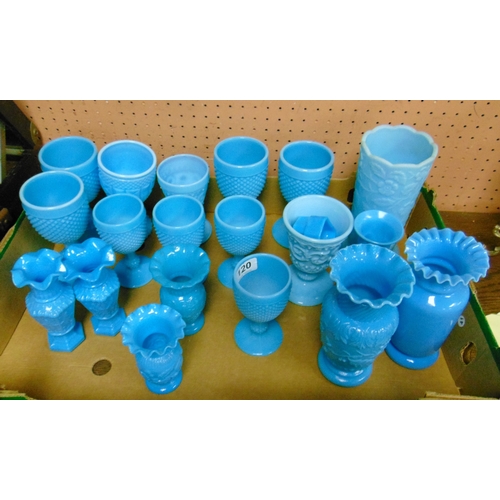 120 - Collection of pressed blue coloured glass.
