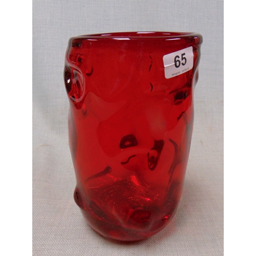 65 - Studio red glass vase, 10