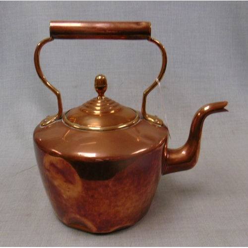 66 - Antique copper kettle, having acorn finial, 13.5