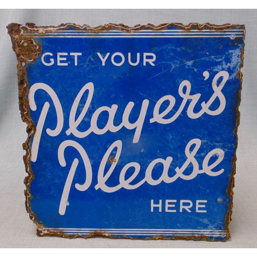 78 - Enamel double sided advertising sign - 'Players Please', 16 x 16