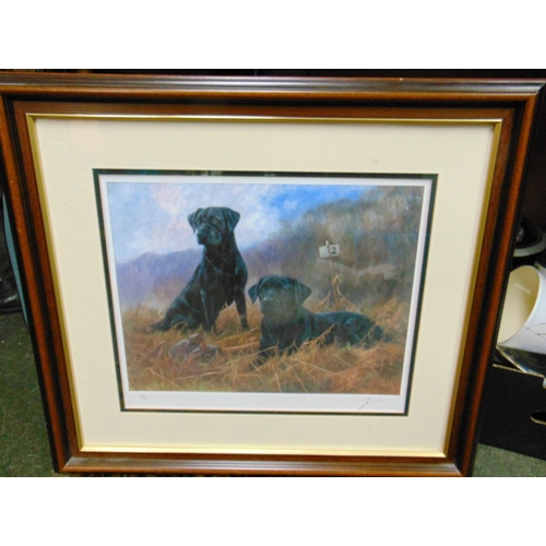 81 - Cecil Aldin, pair of oak framed and glazed hunting prints, and a dog print (3).