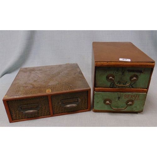 87 - Two drawer table top chest, and a similar example (2).