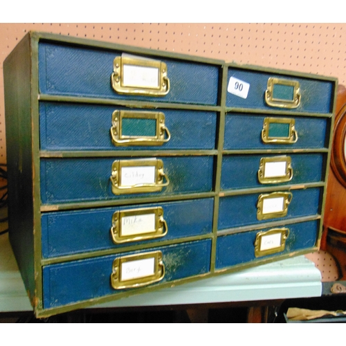 90 - Ten drawer table top chest, 12.5 x 20 x 12