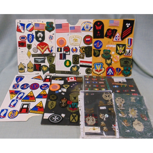 92 - Collection of military cloth badges, medal ribbons, etc.
