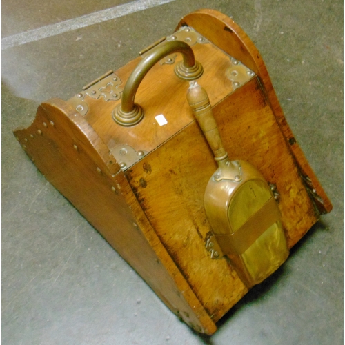 70 - Antique walnut brass bound coal box, 14 x 22 x 12