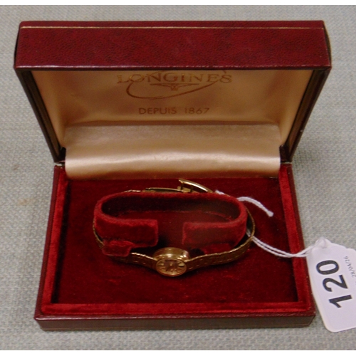 120 - Longines 9ct gold cased ladies wristwatch.