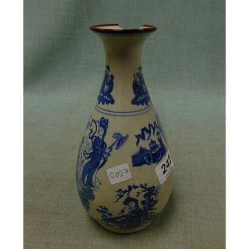 242 - An Oriental blue and white vase, having figural decoration and character marks to base, (af) 9