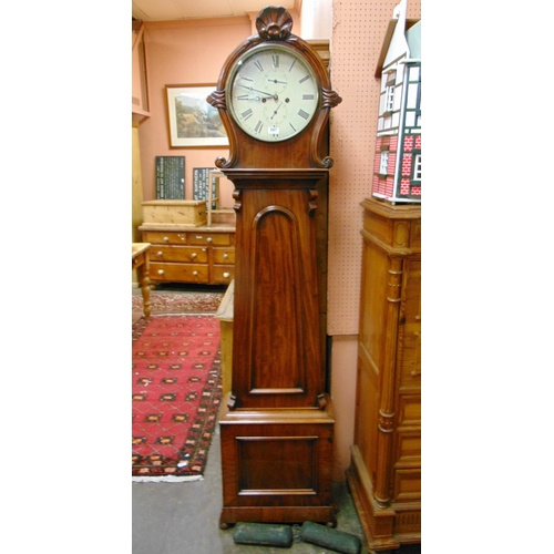 397 - Antique Scottish mahogany 8 day longcase clock, circular enamel dial with Roman numerals, 80.5
