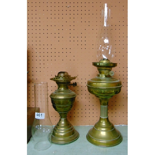 461 - Two brass oil lamps.