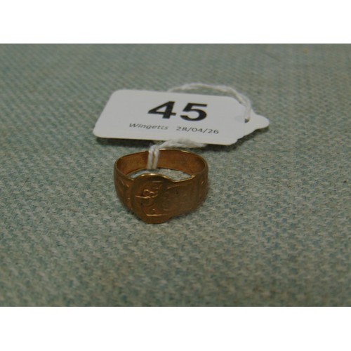 45 - 9ct gold buckle form ring, size R , 3.2 gms.