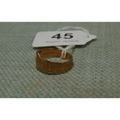 45 - 9ct gold buckle form ring, size R , 3.2 gms.