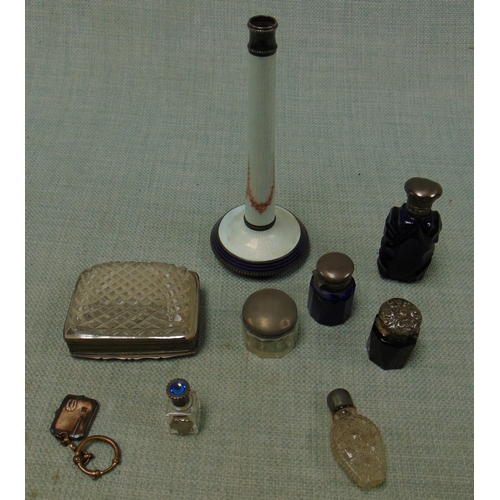 Silver mounted blue glass scent bottle, one other silver mounted ...