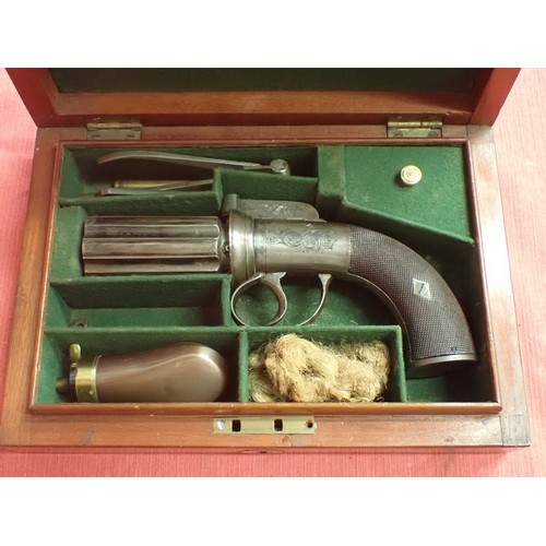 302 - Cased, near mint percussion pepperbox revolver

An English percussion pepperbox revolver circa 1840 ... 
