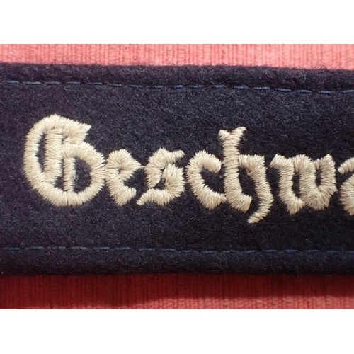 15 - WW2 Luftwaffe Geschwader Horst Wessel cuff title

Dark blue woollen cuff with white gothic script st... 