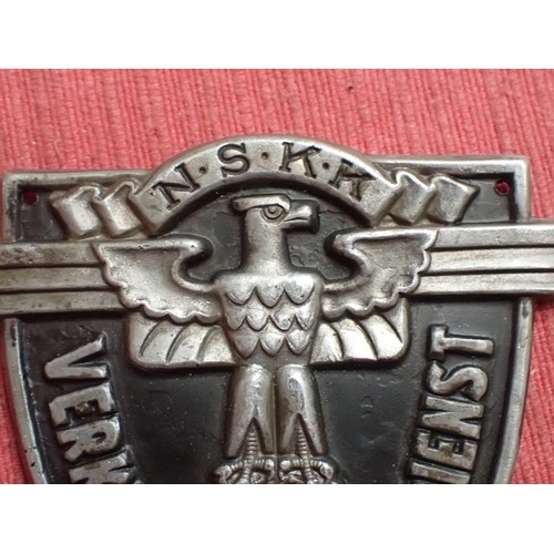 43 - WW2 German N.S.F.K. small plaque

Die-stamped aluminium plaque. Black paint to the relief. 73 mm tal... 