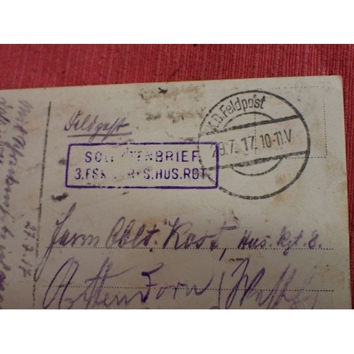 54 - Six WW1 German photographs inc hussar's

Three larger images, album removed. 168 mm across. Along wi... 