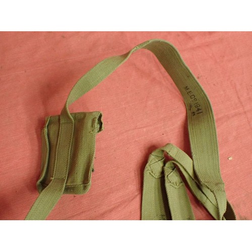 8 - Three WW2 British shoulder straps, one with fitted pouch

A matched pair dated 1943. A 1941 shoulder... 