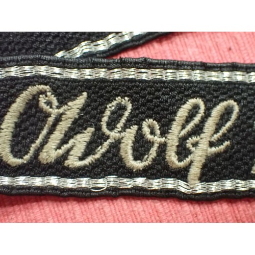 43 - WW2 German Waffen-SS Adolf Hitler division cuff title

Nice-looking, worn cuff title. Stitched scrip... 