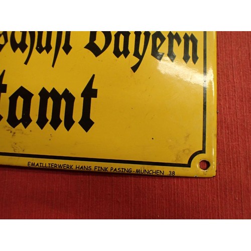 53 - 3rd Reich German blood and soil wall sign

Enamel on steel wall sign, 400 by 300 mm. Maker marked to... 