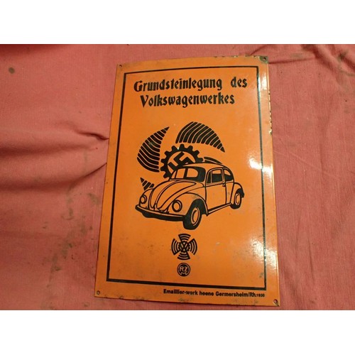 54 - 1938 dated KDF Volkswagen advertisement sign

Orange and black enamel on steel sign promoting the ne... 