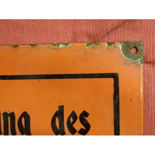 54 - 1938 dated KDF Volkswagen advertisement sign

Orange and black enamel on steel sign promoting the ne... 