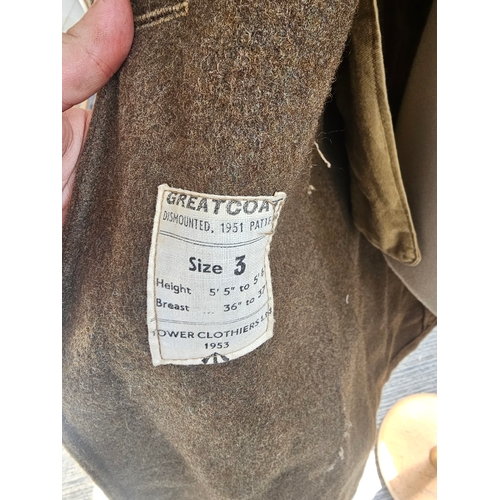 170 - Two post war British military great coats, sizes are shown on the pictures