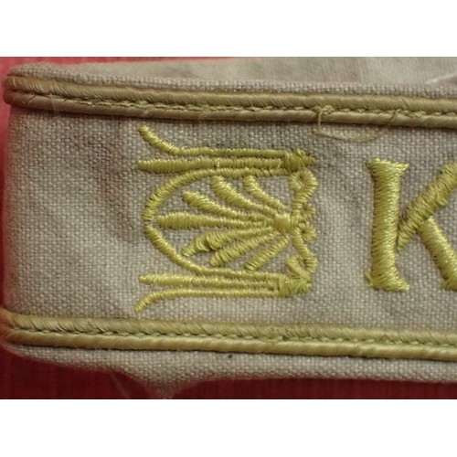 311 - WW2 German Army KRETA cuff title

Tunic removed KERTA cuff band. 458 mm long. Some mild staining and... 