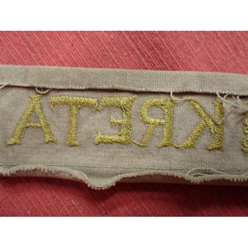 311 - WW2 German Army KRETA cuff title

Tunic removed KERTA cuff band. 458 mm long. Some mild staining and... 