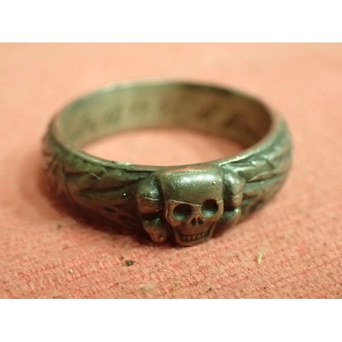 316 - Named WW2 German SS officers' honour ring

Ring un good unpolished condition with good detailing rem... 