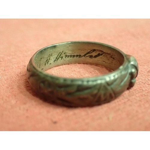 316 - Named WW2 German SS officers' honour ring

Ring un good unpolished condition with good detailing rem... 