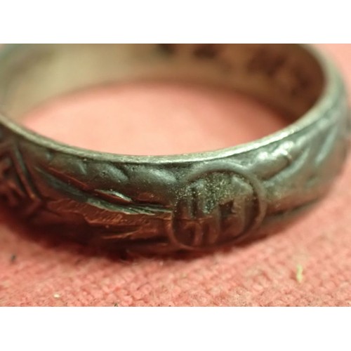 316 - Named WW2 German SS officers' honour ring

Ring un good unpolished condition with good detailing rem... 