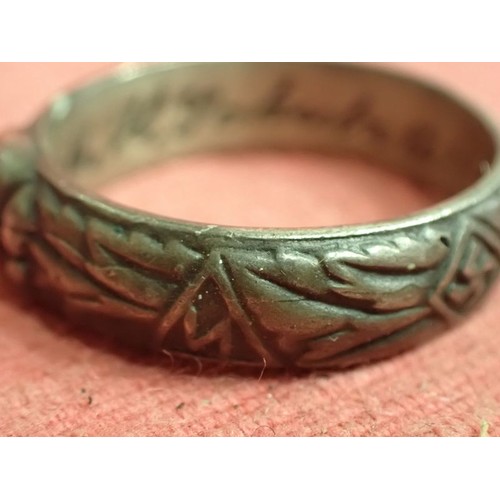 316 - Named WW2 German SS officers' honour ring

Ring un good unpolished condition with good detailing rem... 