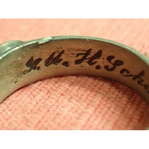 316 - Named WW2 German SS officers' honour ring

Ring un good unpolished condition with good detailing rem... 