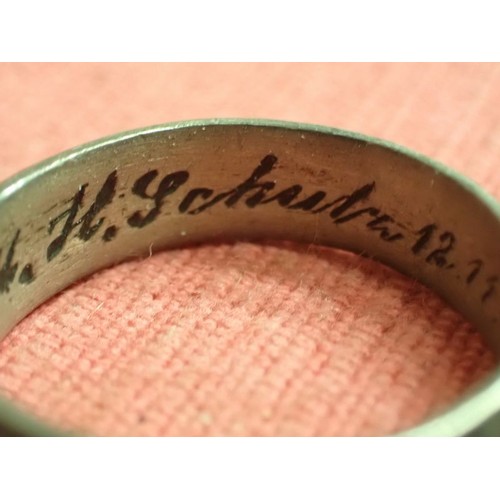 316 - Named WW2 German SS officers' honour ring

Ring un good unpolished condition with good detailing rem... 