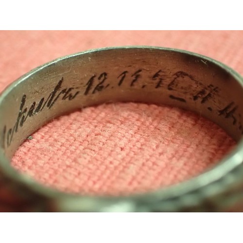 316 - Named WW2 German SS officers' honour ring

Ring un good unpolished condition with good detailing rem... 