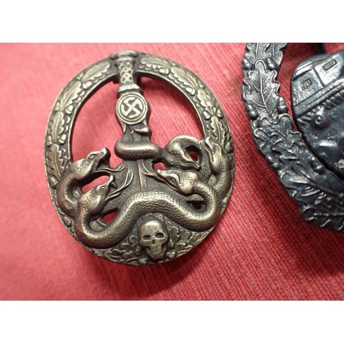 24 - Three post-war German Panzer/anti-Partisan badges

Reenactment of display gap fillers. Good quality ... 