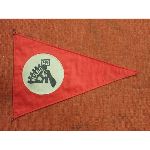 16 - WW2 German N.S.B.O. pennant

DOUBLE SIDED PENNANT WITH PRINTED DECAL TO THE WHITE ROUNDELS. SLIGHT W... 