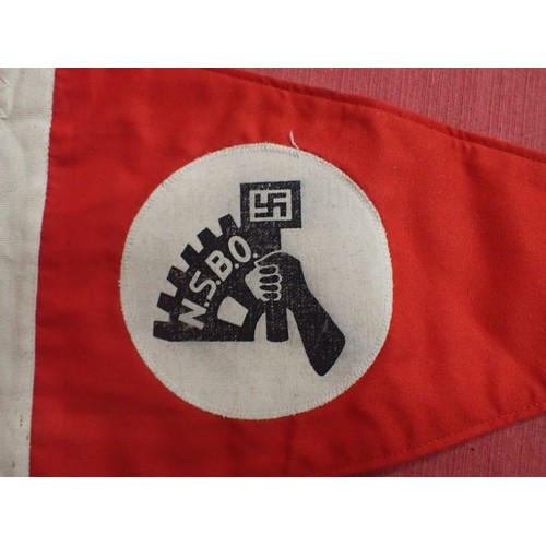 31 - WW2 German NSBO pennant

Pennant, 425 mm long. Two nickel-plated hanging loops. Separate rondel to e... 