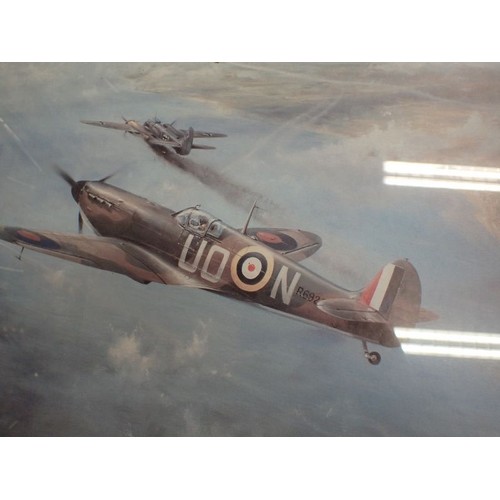 33 - Large framed print, Battle of Britain, first combat

Framed and glazed print, 690 by 560 mm. Signed ... 