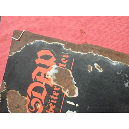 44 - WW2 German, large enamel NSDAP sign

WW2 German N.S.D.A.P Enamel Public Announcement Sign. Ground fi... 