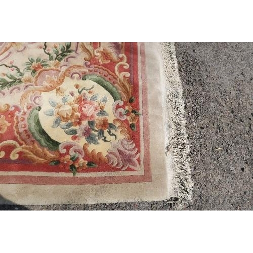 112 - A LARGE MODERN CREAM GROUND CHINESE WOOL WASH RUG , 188INS X 149INS