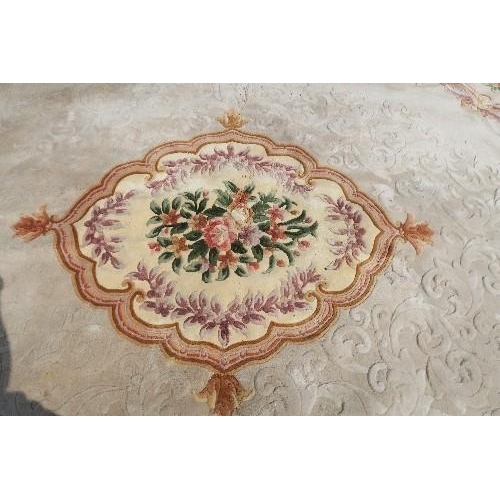 112 - A LARGE MODERN CREAM GROUND CHINESE WOOL WASH RUG , 188INS X 149INS