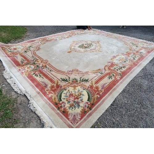 112 - A LARGE MODERN CREAM GROUND CHINESE WOOL WASH RUG , 188INS X 149INS