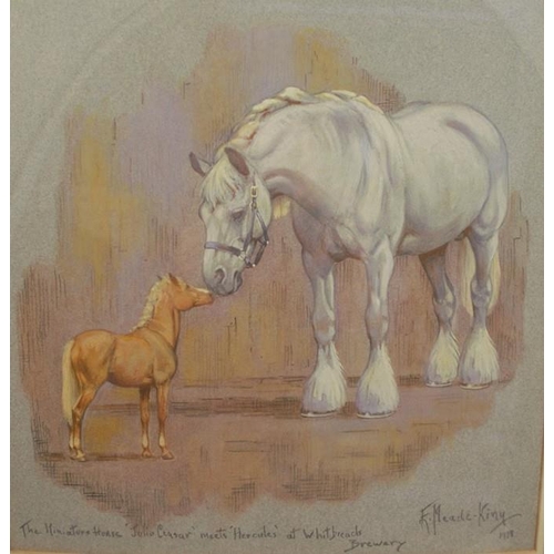 128 - Eric Meade King, watercolour, The Miniature Horse Julius Caesar meets Hercules at Whitbreads Brewery... 