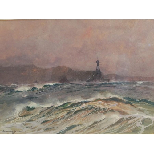 140 - Jean Louis Paguenaud, oil on paper, Naval ships on a choppy sea, 8.75ins x 12ins