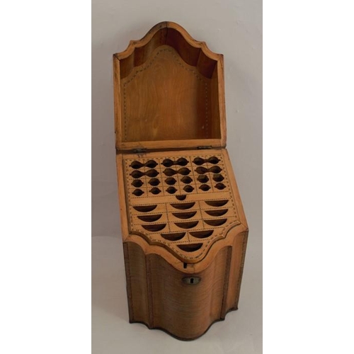 172 - A Georgian satinwood cutlery box, with original fitted interior, and having herringbone inlay, width... 