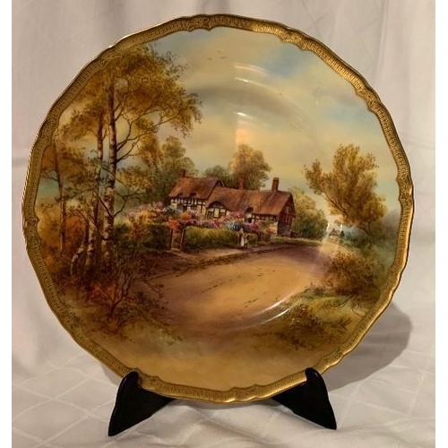 182 - A Royal Worcester plate, decorated with a view of Anne Hathaway's cottage, by Raymond Rushton, circa... 